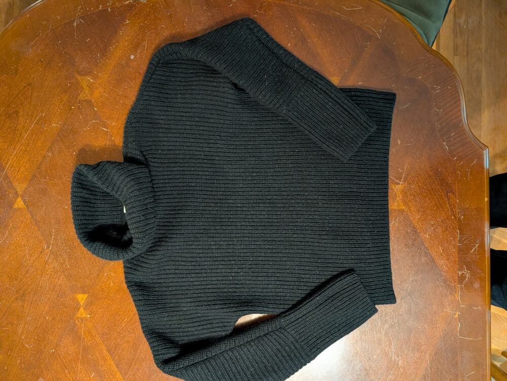 Kinross Cashmere Wool Womens Chunky Ribbed Turtleneck Sweater Black Size S